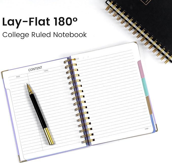 Hardcover Spiral Notebook with Tabs 6.1"x8.3" Small Spiral Lined Journals for Women Men with Dividers 200 Pages College Ruled Composition Notebook 5 Subject Notebook for Work School Gifts, Black