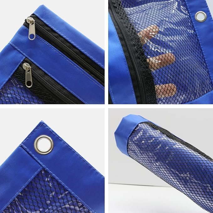 Pencil Pouch for 3 Ring Binder, Heavy Duty Canvas Dual Zipper Pen Bag with Clear Window, Smooth Metal Zipper, Fit Standard 3-Ring Binders for School Office Travel Supplies (Blue)