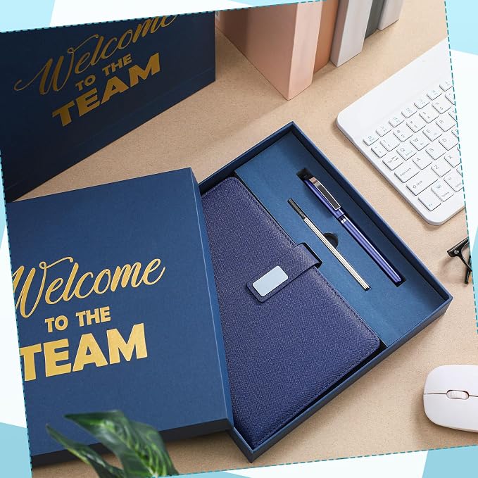 Sayglossy New Employee Welcome to The Team Gift Sets Notebook and Pen Welcome to The Team Box Employee Appreciation Gift Sets for New Office Worker(Blue)