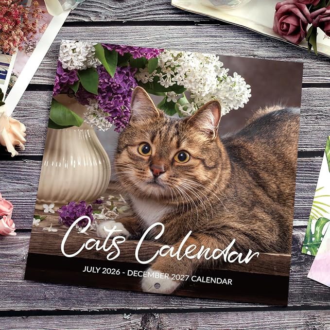 Calendar 2026-2027 - Wall Calendar 2026-2027, Jul. 2026 - Dec. 2027, 12" x 24" (Open), 18 Months Cat Calendar 26-27, Large Wall Calendar Kitten, Thick Paper, Unruled Blocks, Perfect for Organizing | 12" x 24" (Open), 18 Months Cat Calendar 26-27, Large...
