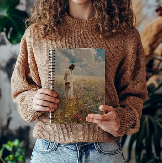 Wildflower Christian Jesus Spiral Notebook, Religious Jesus Journal, Prayer Journal for Woman, Christian Gifts for Women, Bible Journaling Notebooks for Note Taking, 5.5x8.3 Inch