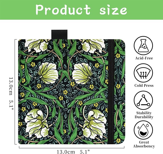 5x5 Handy Portable Handmade Cloth Fabric Hardcover Sewing Binding Travel Watercolor Paper 140LB/300gsm 20Sheets/40Pages Journal Mixed Media Pad Sketchbook. Morris Vine