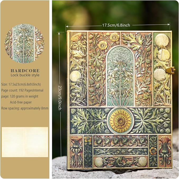 Vintage 3D Verdant Voice Hardcover Lined Journal - 192 Pages (96 Sheets) with Envelope Pocket- Memory Keeping Travel Diary & Commemorative Notebook for Milestone Moments