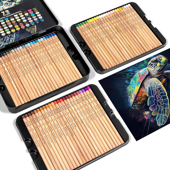 H & B 72 Pasteltint Chalk Pastel Colored Pencils Set for Adults & Artists | Soft, Vibrant, Artist-Grade Colors in Durable Tin Case | Ideal for Professional Drawing, Sketching, Coloring & Blending