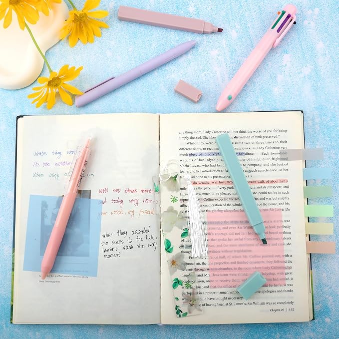 24Pcs Bible Study Supplies Journal Kit Book Annotation Kit Aesthetic Pastel Highlights Pens Tabs Bookmarks Bags for Women Teens School Accessories Cute Colorful Bible Highlighters Pens No Bleed