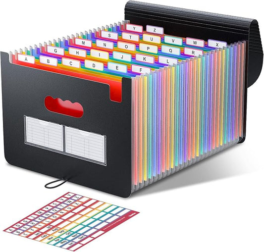ThinkTex Accordion File Organizer, 26 Pockets Expanding File Folders | Colorful Tabs, Monthly Bill Receipt Documents Organizer, Letter/A4 Size for School, Home and Office, Classroom Must Haves