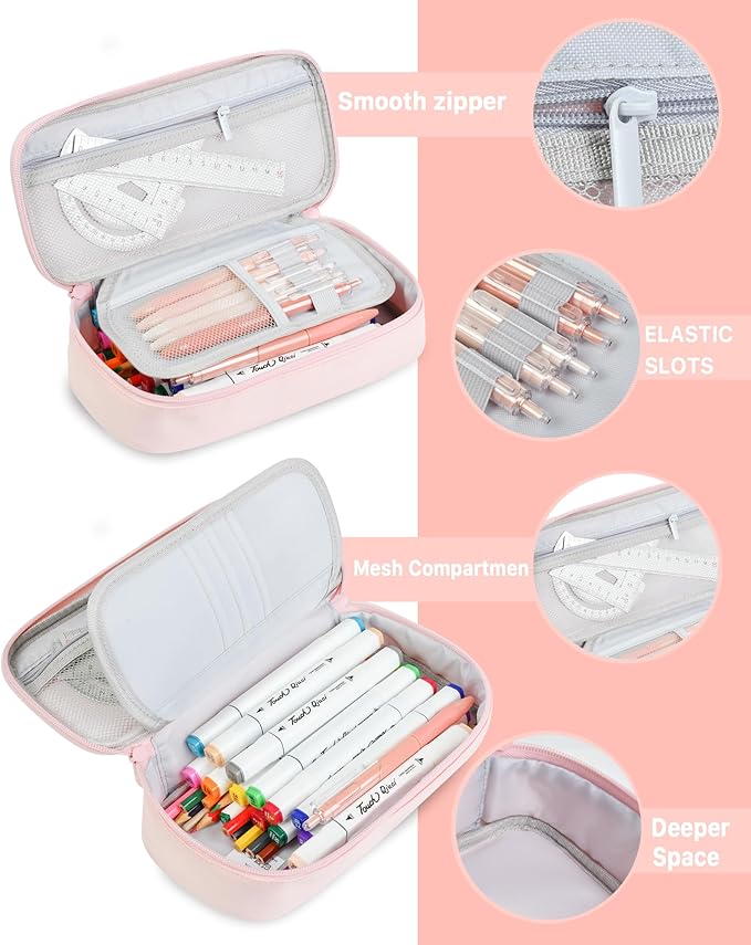 YOKUMA Pencil Case,Large Capacity Pencil Pouch,Aesthetic Zipper Pencil Box, Back to School Supplies for College Student Teen Adults,Travel Essentials,Electronic Cable Organize