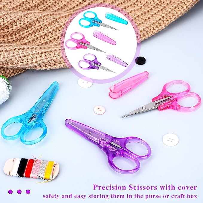 3Pcs Small Scissors All Purpose Craft Scissors Stainless Steel Scissor with Protective Cover Mini Detail Craft Scissor Precision Straight Fine Tips Design for Paper Cutting,Scrapbooking