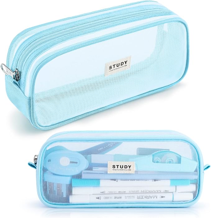 Fancy Forest Clear Mesh Pencil Case, Large Capacity Pen Case for School Exam & Students