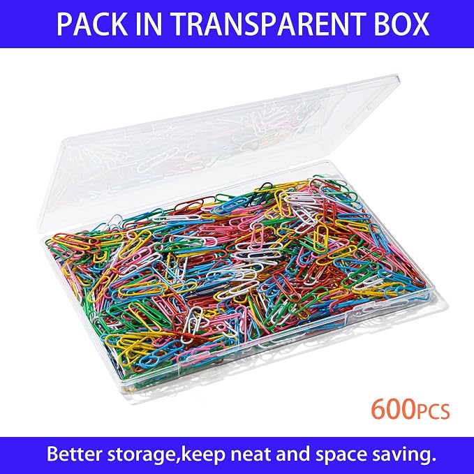 Paper Clips, 600Pcs Medium Paperclips for Office School & Personal Use, Daily DIY, 1-2/7" Colored Heavy Duty Ideal for Bookmark