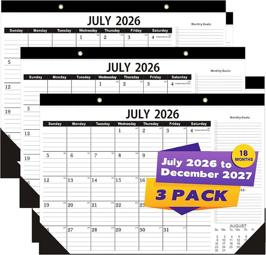 Desk Calendar 2026-2027 (3 Pack) -July 2026 to December 2027-18 Month - 17" x 12" Professional Value Pack Calendar 2026-2027 with 120 GSM Thick Paper.