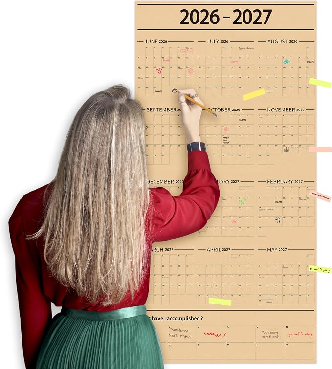 GuassLee Large Yearly Wall Calendar 2026-2027, Full Year Calendar One Page, Jun 2026- May -2027, Annual Wall Calendar 2027, 24"X 48" 12-Month Calendar Wall with Stickers