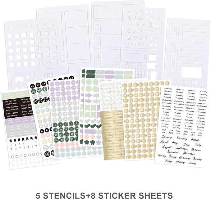 &And Per Se Dotted Journal Kit, A5 Hardcover Dot Grid Journal Notebook Set for Beginners with Journaling Supplies Stencils, Stickers, Washi Tapes & Colored Pens Accessories (Dark Blue)