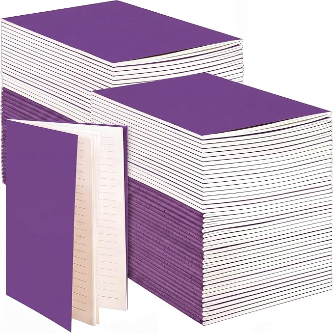 Mimorou 100 Pcs Journals Notebooks Bulk - Kraft Softcover A5 Small Notebooks 5.5 Inch x 8.3 Inch Notepads with 60 Page 30 Sheet for Writing Sketch Travel Office Supplies(Purple,Lined)
