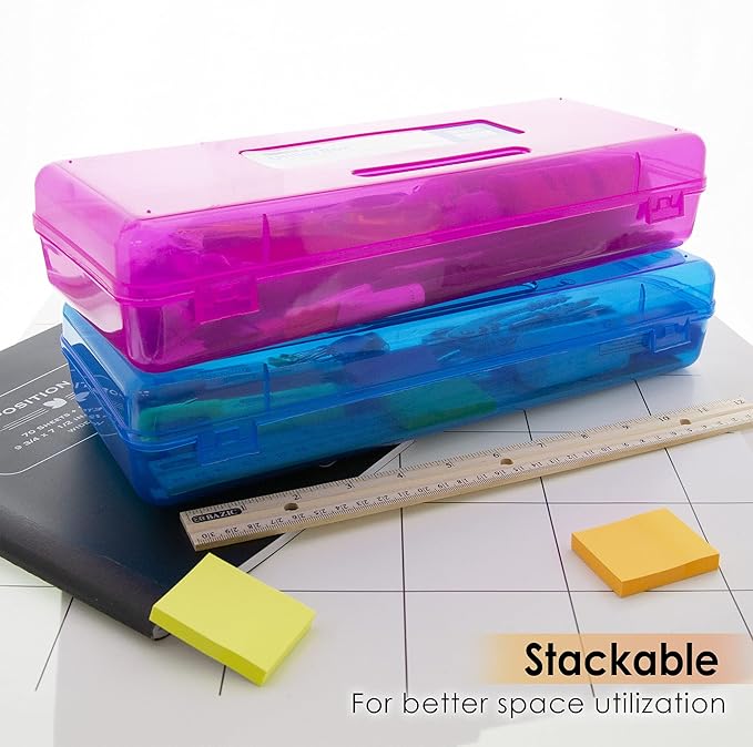 BAZIC PRODUCTS Bright Color Ruler-Length Pencil Box, 12-Case | 13 3/8 x 5 3/8 x 2 1/2 in, snap-latch lid for long supplies