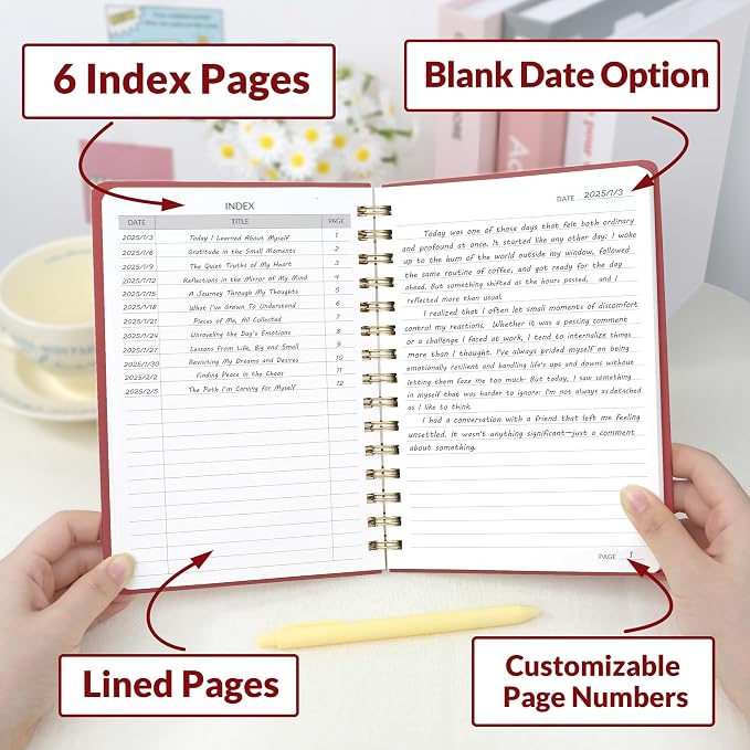 SUNEE Lined Spiral Journal Notebook for Women, 146 Pages College Ruled Hardcover Journaling Notebook for Work, Note Taking and Office School Supplies, A5 -Burgundy