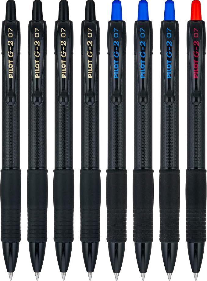 Pilot G2 Edge Black, Blue and Red, Premium Gel Roller Pens, Sensory Writing Experience, 8ct box, Fine Point 0.7 mm
