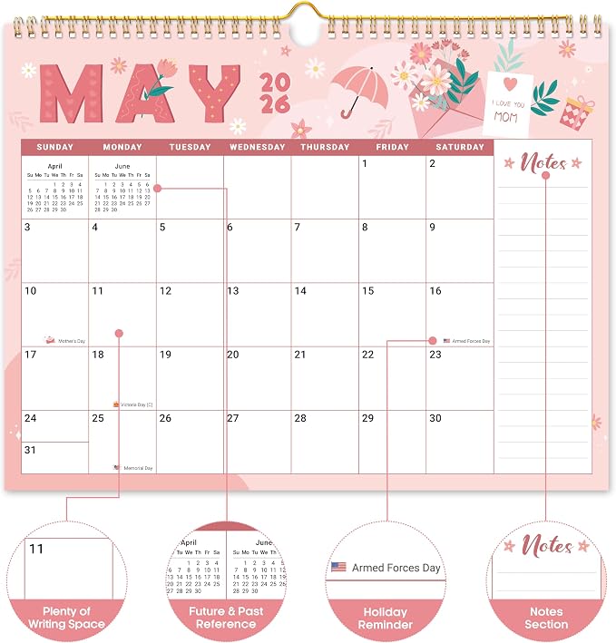 Calendar 2026-2027, Monthly Wall Calendar from April 2026 to December 2027, 11.5" x 14.7", Spiral Binding Hanging Wall Calendar, Perfect for Home or Office, Festival