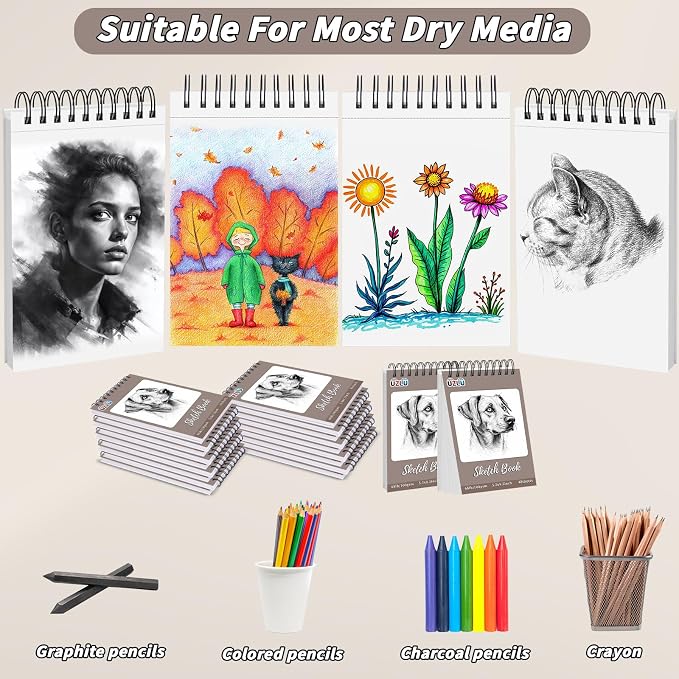 20 Pcs Sketch Books Bulk 5.5 x 8.5 In 800 Sheets Top Spiral Bound Sketch Pad Drawing Paper 40 Sheets Each Acid Free Mixed Media Sketchbook 68lb/100gsm Art Supplies for Beginner Artist