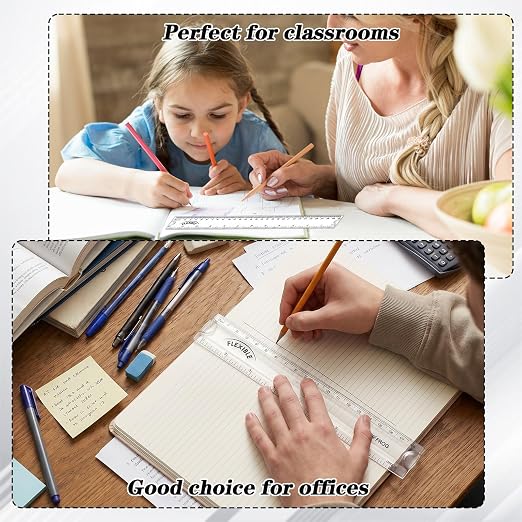 Grevosea 2 PCS Flexible Rulers, 7 Inch/18cm Clear Plastic Ruler | Soft Bendable Ruler with Centimeters and Inches for Kids and Adults School Classroom Office Supplies