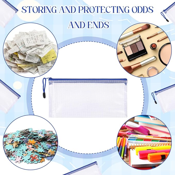 Zhehao 200 Pieces A6 Mesh Zipper Pouch Bulk Mesh Bags with Zipper Waterproof Small Pencil Pouches for Office Supplies Organization 9.4 x 4.5 Inches(Blue Colors)