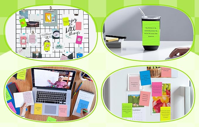 Lined Sticky Notes 4 x 6 Inches, 15 Pads, 375 Sheets Total, 7 Bright Colors, Self-Stick Note Pads with Strong Adhesive, Large Rectangular Sticky Notes for Office, Home, School & Meetings