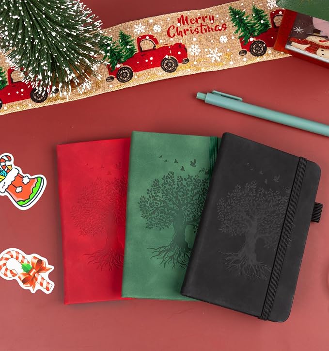 3 Pack Pocket Journaling Notebooks, A6 Small Notebook Total 360 Pages Journaling Notebooks For Note Taking Journals For Writing Mini Note Pads With Pen Holder 100 GSM Thick Paper(Green,Red,Black)