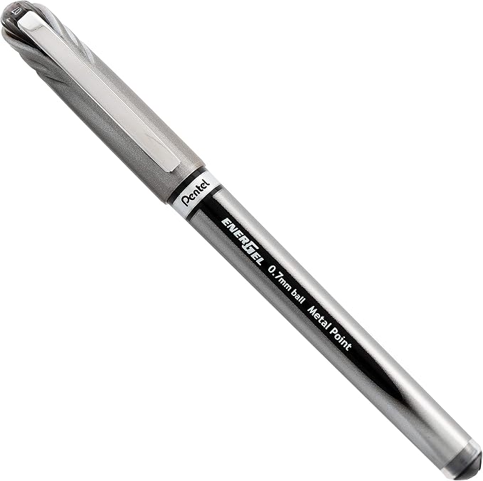 Pentel EnerGel NV Liquid Gel Pen, (0.7mm), Medium Line, Capped, Metal Tip, Black Ink, Box of 12 (BL27-A)