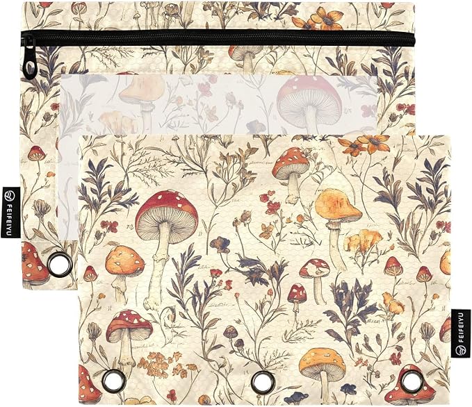 ALAZA Pencil Pouch for 3 Ring Binder Hand Drawn Mushroom