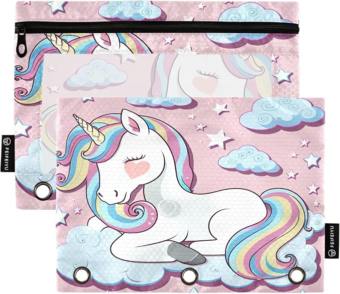 Cute Horse Pencil Pouch Fits Standard 3-Ring Binders, Zipper Binder Pencil Bag with Clear Window for Class Office 2 Pack