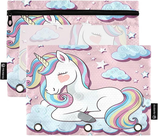Cute Horse Pencil Pouch Fits Standard 3-Ring Binders, Zipper Binder Pencil Bag with Clear Window for Class Office 2 Pack