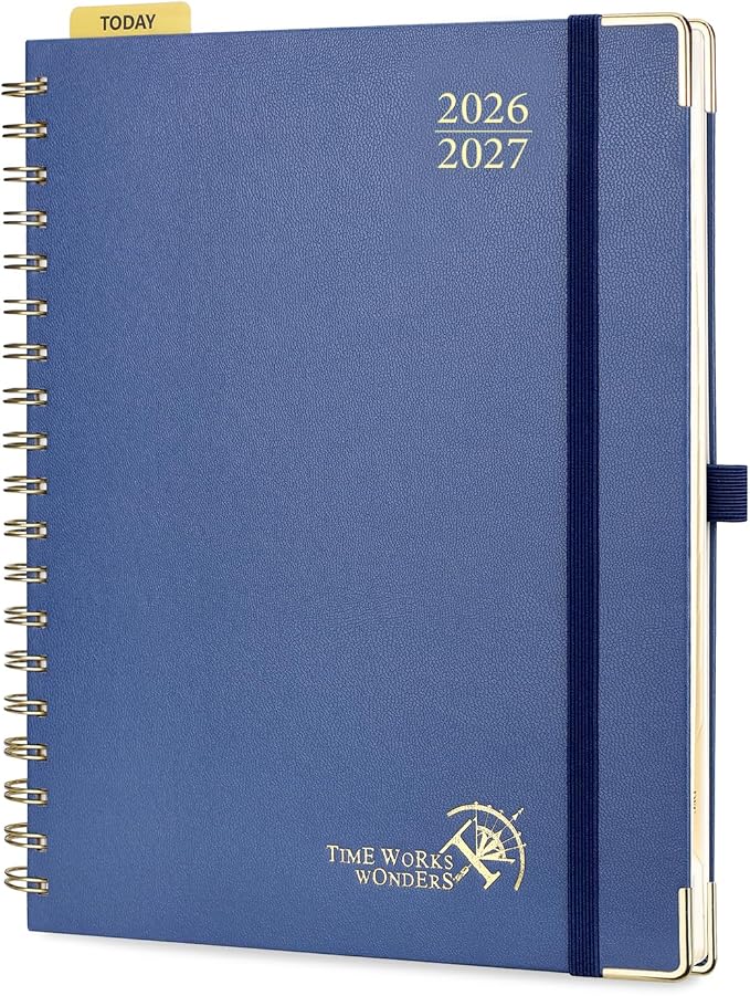 POPRUN 2026-2027 Weekly Planner 10" x 8"Weekly and Monthly Planner Calendar | Jul 2026 - Jun 2027，Daily Agenda Book & Appointment Book with Hourly Schedule, Tabs, Hardcover - Navy Blue