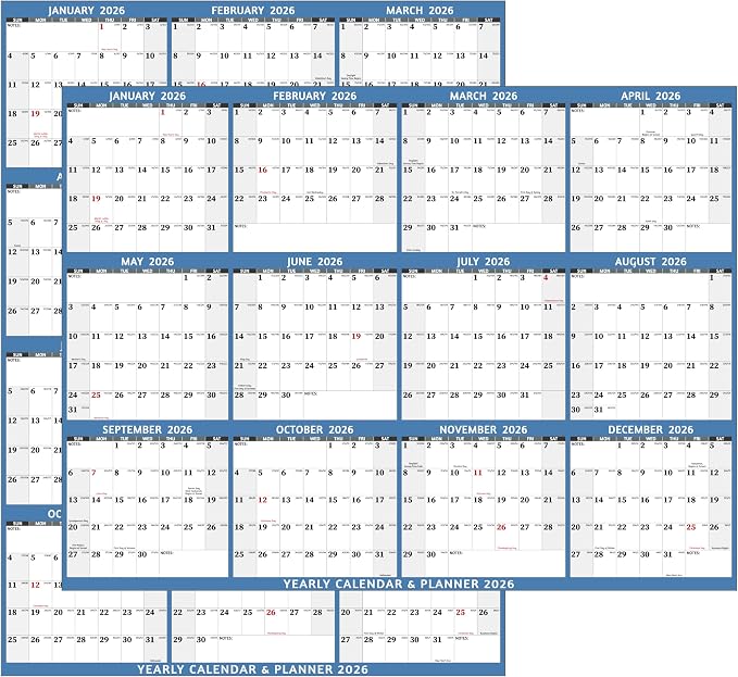 2026 Dry Erase Calendar – Large Yearly Wall calendar 2026, 33.7'' x 45.1'', 2-Side Reversible Calendar 2026, Vertical/Horizontal, Jan 2026 – Dec 2026, 2026 Wall Calendar with Notes, Stickers - Light Blue