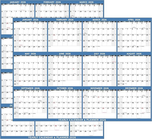 2026 Dry Erase Calendar – Large Yearly Wall calendar 2026, 33.7'' x 45.1'', 2-Side Reversible Calendar 2026, Vertical/Horizontal, Jan 2026 – Dec 2026, 2026 Wall Calendar with Notes, Stickers - Light Blue