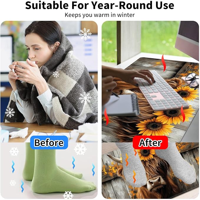 Heated Desk Pad Mouse Pad,Heated Desk Mat,with 3 Heating Levels & 3 Hours Auto Shut-Off,Leather 23.6"*14.2" Gaming Mouse Laptop Mat,Foot Warmer,Highland Cow Wood