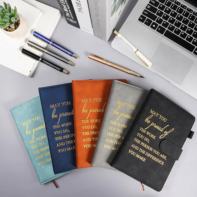 Kosiz 20 Pcs/10 Sets Employee Appreciation Gift Bulk A5 Leather Notebook Inspirational Journal Pen Thank You Gift for Men Women Coworker Teacher Office Back to School(Multicolor,Proud)