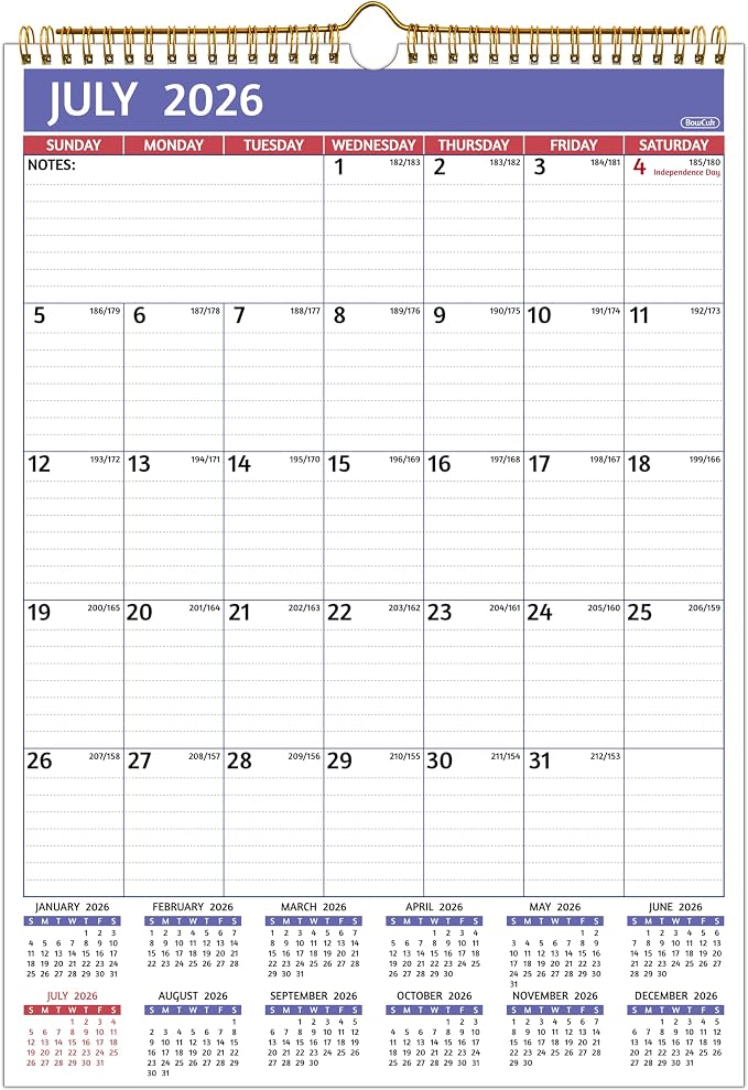 2026-2027 Wall Calendar - 2026-2027 Calendar, Jul 2026 - Dec 2027, 12'' x 17'' Large, 18 Monthly Calendar with Ruled Blocks, Yearly Overview, Thick Paper, Holidays, To-do ＆ Notes, Amply Writing Space