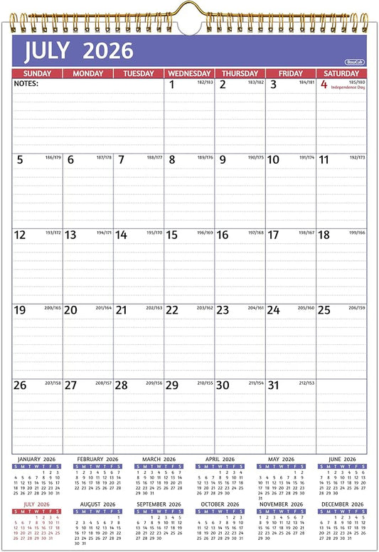2026-2027 Wall Calendar - 2026-2027 Calendar, Jul 2026 - Dec 2027, 12'' x 17'' Large, 18 Monthly Calendar with Ruled Blocks, Yearly Overview, Thick Paper, Holidays, To-do ＆ Notes, Amply Writing Space