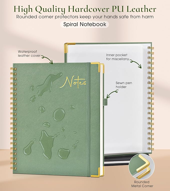 Hardcover Spiral Notebook Journal 8.5” x 11”, A4 Large Cute Notebooks for Women Men, Lined College Ruled Notebook, 100 GSM Paper, Spiral Bound Journals for Work School Note Taking Business, Watercolor Floral