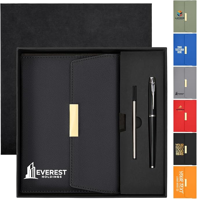 ENOMY Personalized A5 Notebook with Metal Pen & Gift Set Custom Notebook UV Printing Personalized Journal for Writing Work Plan College Gifts Men Women, Black