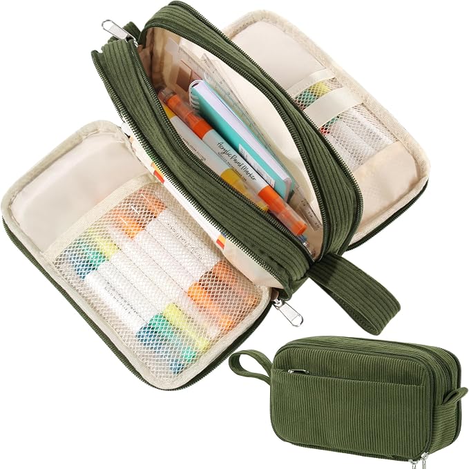 BuyCard Large Capacity Corduroy Pencil Case, Green Zipper Pouch, Aesthetic Pen Pouch, Supplies Organizer for Teen Girls Boys Women Men, Teacher Appreciation Gifts, Fathers Day Gift