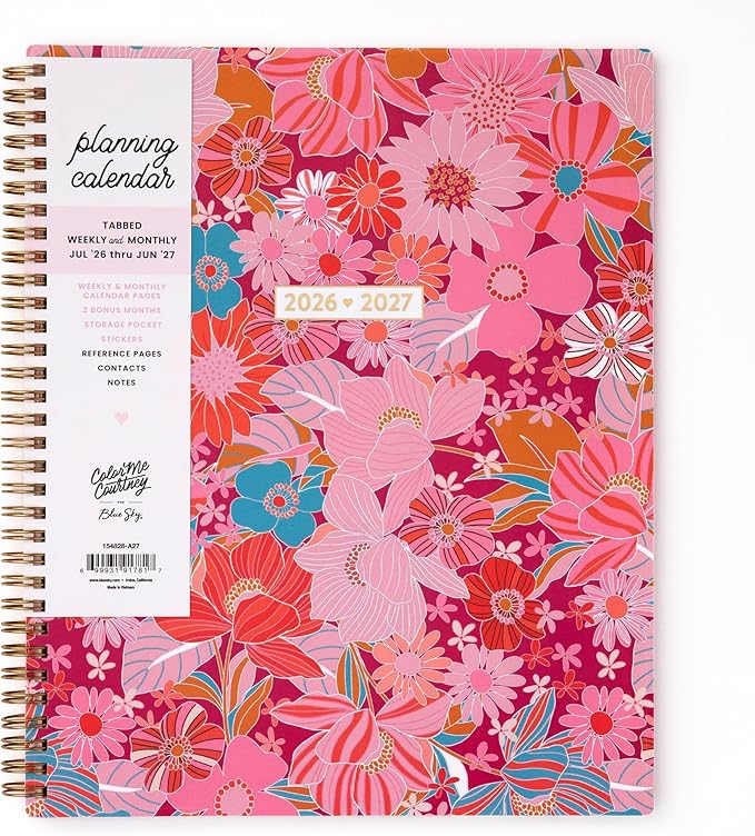 Blue Sky 2026-2027 Weekly & Monthly Academic Planner, 8.5"x11", Bloom Pink | July 2026 - June 2027, Flexible Cover, Wirebound, Laminated Tabs, Storage Pocket, Stickers, Academic Year, Color Me Courtney