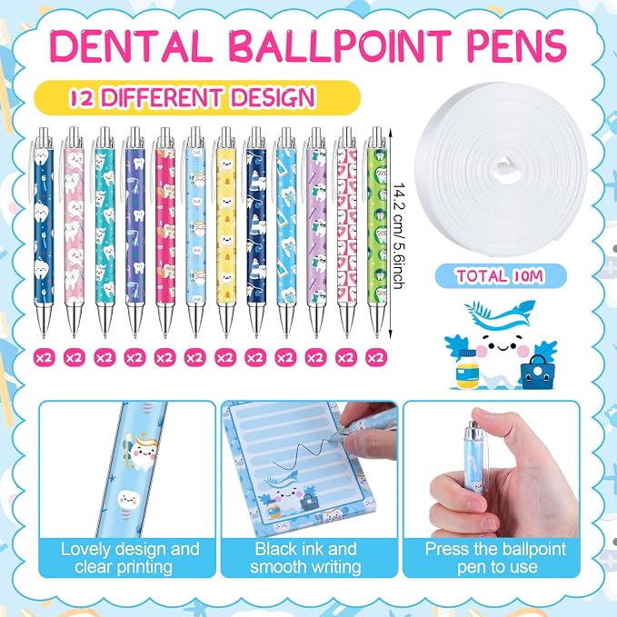 Eaasty 48 Pcs Dental Hygienists Gifts Bulk Tooth Notepads and Ballpoint Pens with Ribbon Dental Assistant Appreciation Gifts for Dentist, Nurse, Doctor, Staff, Coworker