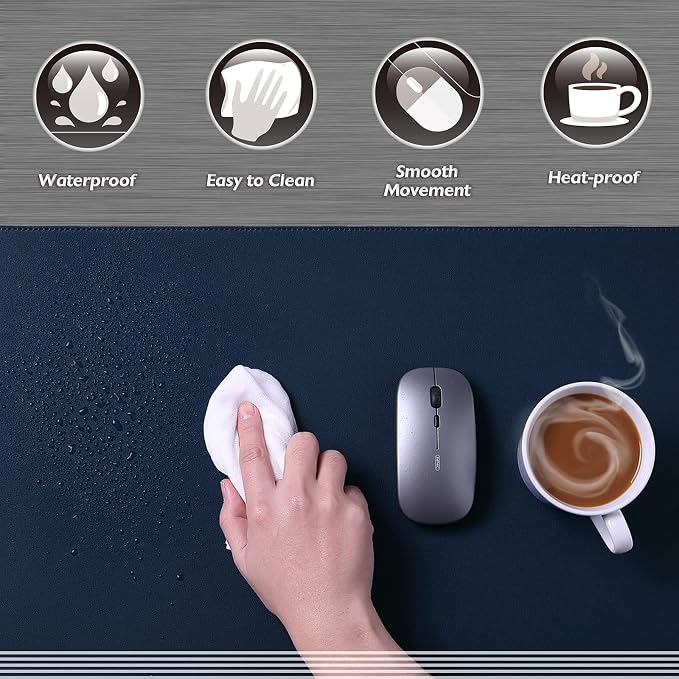 K KNODEL Large Sewing Leather Desk Mat, Desk Pad (Dark Blue, 31.5" x 15.7") | Mouse and Keyboard Pad, PVC Computer and Laptop Mat, Desktop Protector and Cover, Writing Pad and Blotter for Home Office