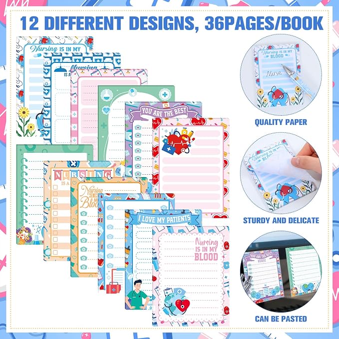 Eaasty 48 Pcs Nurse Gifts Bulk Funny Nurse Notepads and Ballpoint Pens with Ribbon Inspirational Thank You Gifts for Nursing, Coworker, Staff, Student, Healthcare Worker