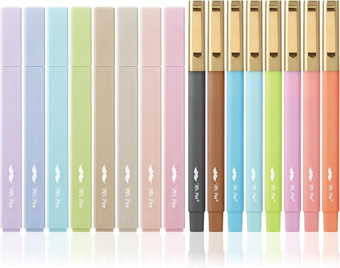 Mr. Pen- Aesthetic Highlighters and Ballpoint Pens No Bleed, 16 Pack | Pastel Colors, Bible Highlighters and Pens No Bleed, Fast Dry and No Smear for Bible Journaling, Planner, School Supplies