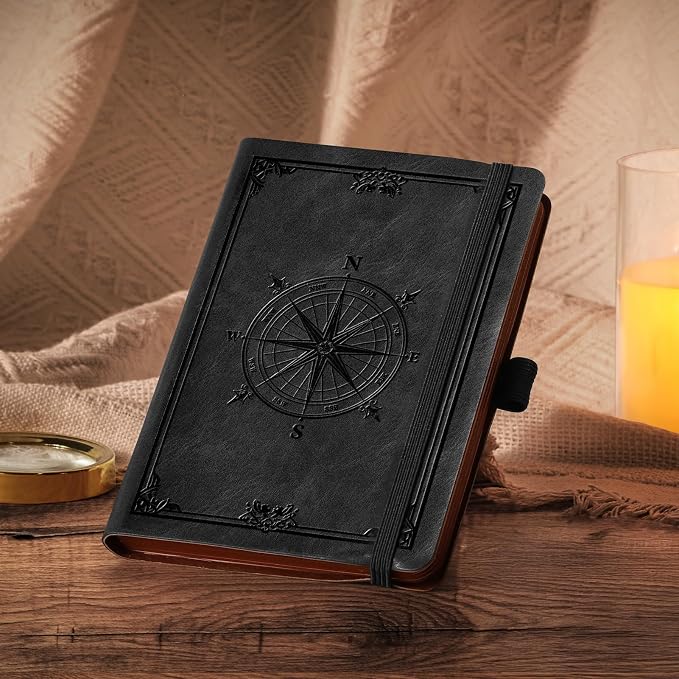 AHGXG Small Lined Pocket Notebook, 256 Numbered Pages, B6 (4.1'' X 5.7'') | College Ruled Mini Journal, Vintage Leather Softcover, 80gsm Paper, for Men Women Work Office School (Black)
