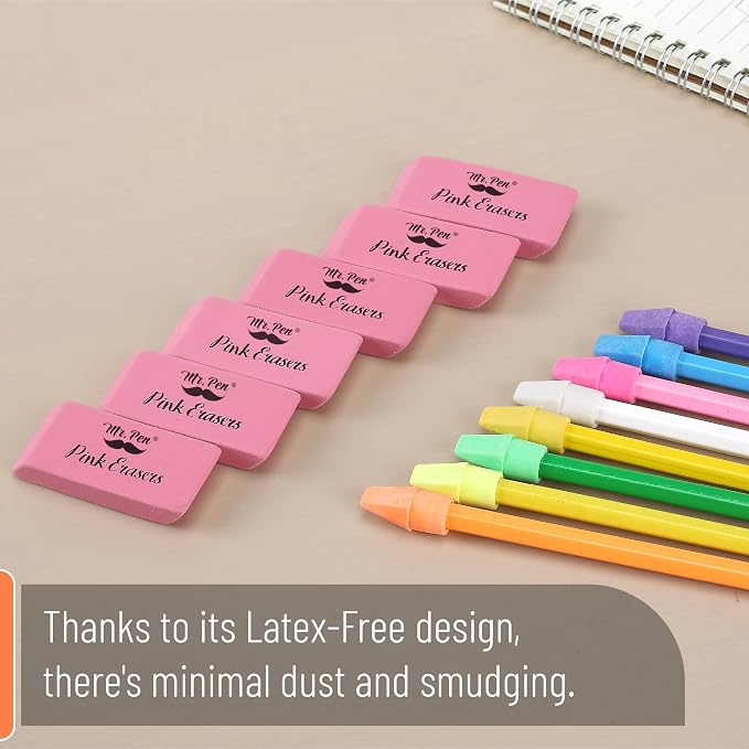 Mr. Pen- School Eraser Combination Set, 60 Pack, Assorted Colors | Latex Free Erasers for School, Office, Art Sketching, Homework, Exams, Clean Smudge-Free Correction