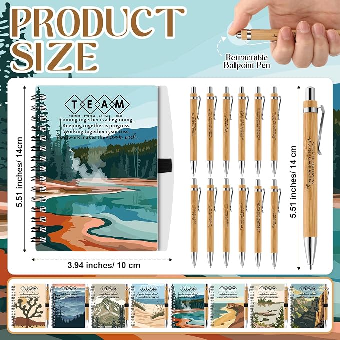 Tenceur 24 Sets Team Appreciation Gifts Bulk Employee Inspirational Scenery Spiral Notebook Ballpoint Pen Back to School Thank You Gift for Team Staff Coworker Teacher Volunteer Office Party Favors