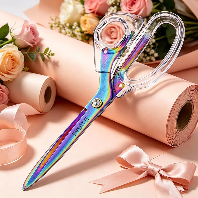 Scissors All Purpose Heavy Duty - 9" Titanium Coated Stainless Steel Blades for Office Desk, Craft Art, School Classroom & Teacher Supplies, Right Hand Only (Colorful)